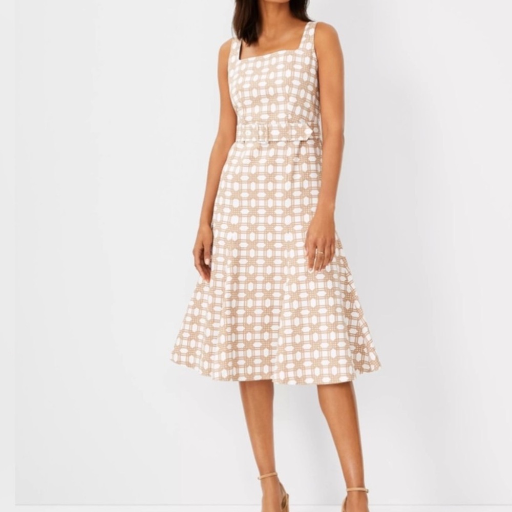 NWT Ann Taylor Rattan Belted Midi Belted Dress